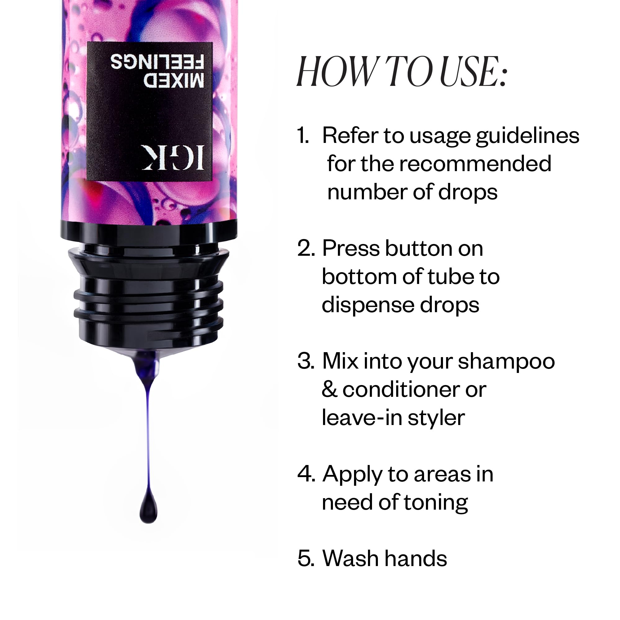 IGK Mixed Feelings drops pour demonstrates pigment blending into styling products