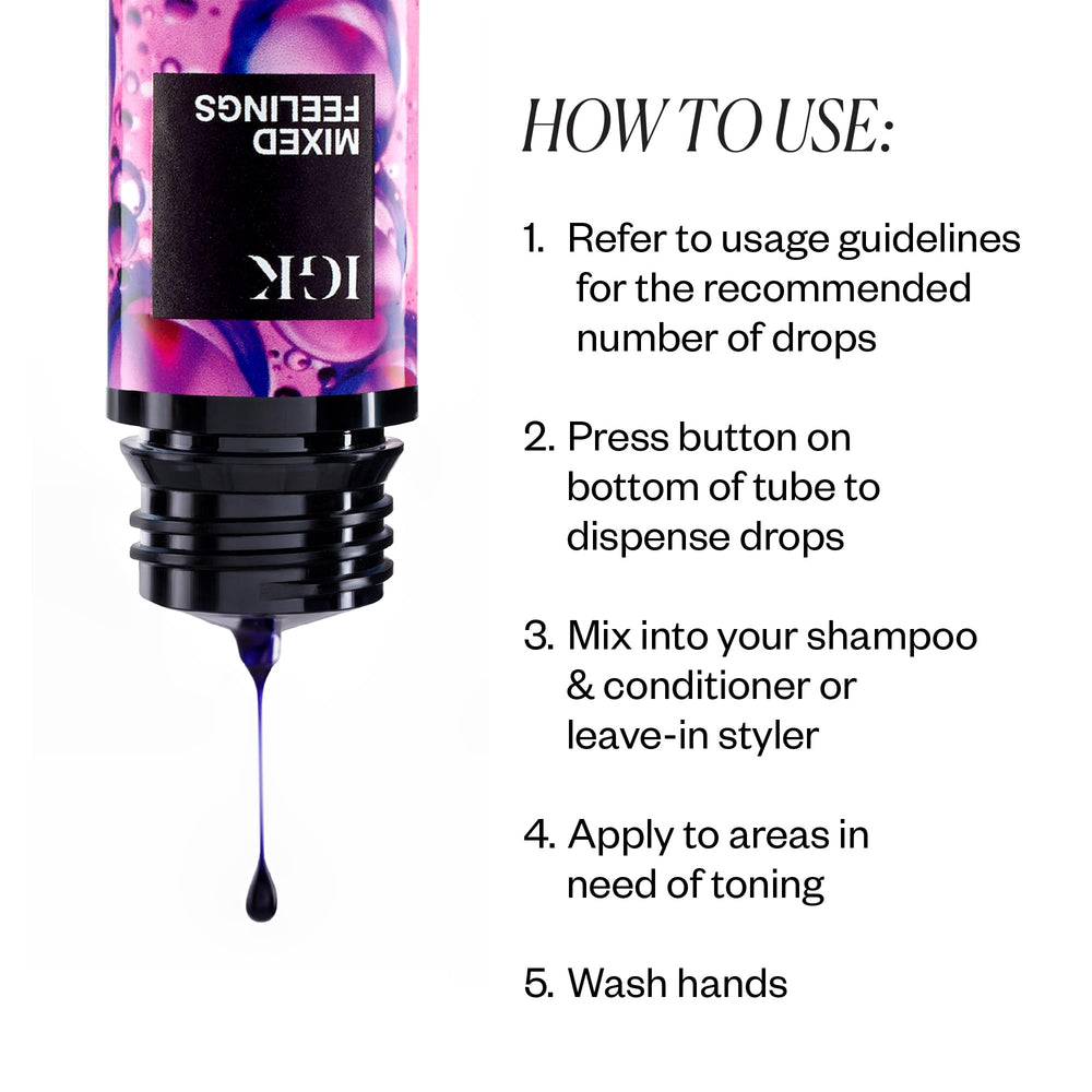 IGK Mixed Feelings drops pour demonstrates pigment blending into styling products