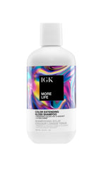 IGK More Life color-extended shampoo bottle highlighting long-lasting color protection.