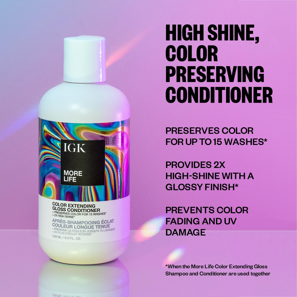 IGK MORE LIFE conditioner pump for easy application and salon-quality shine.
