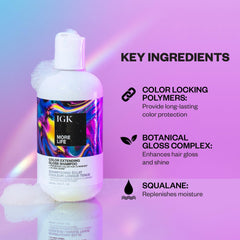 IGK More Life color-glow hair image emphasizing prismatic shine and color retention.