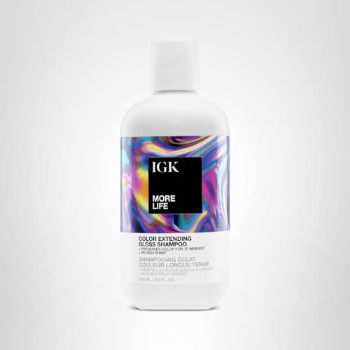 IGK More Life UV protection label close-up illustrating color fade defense.