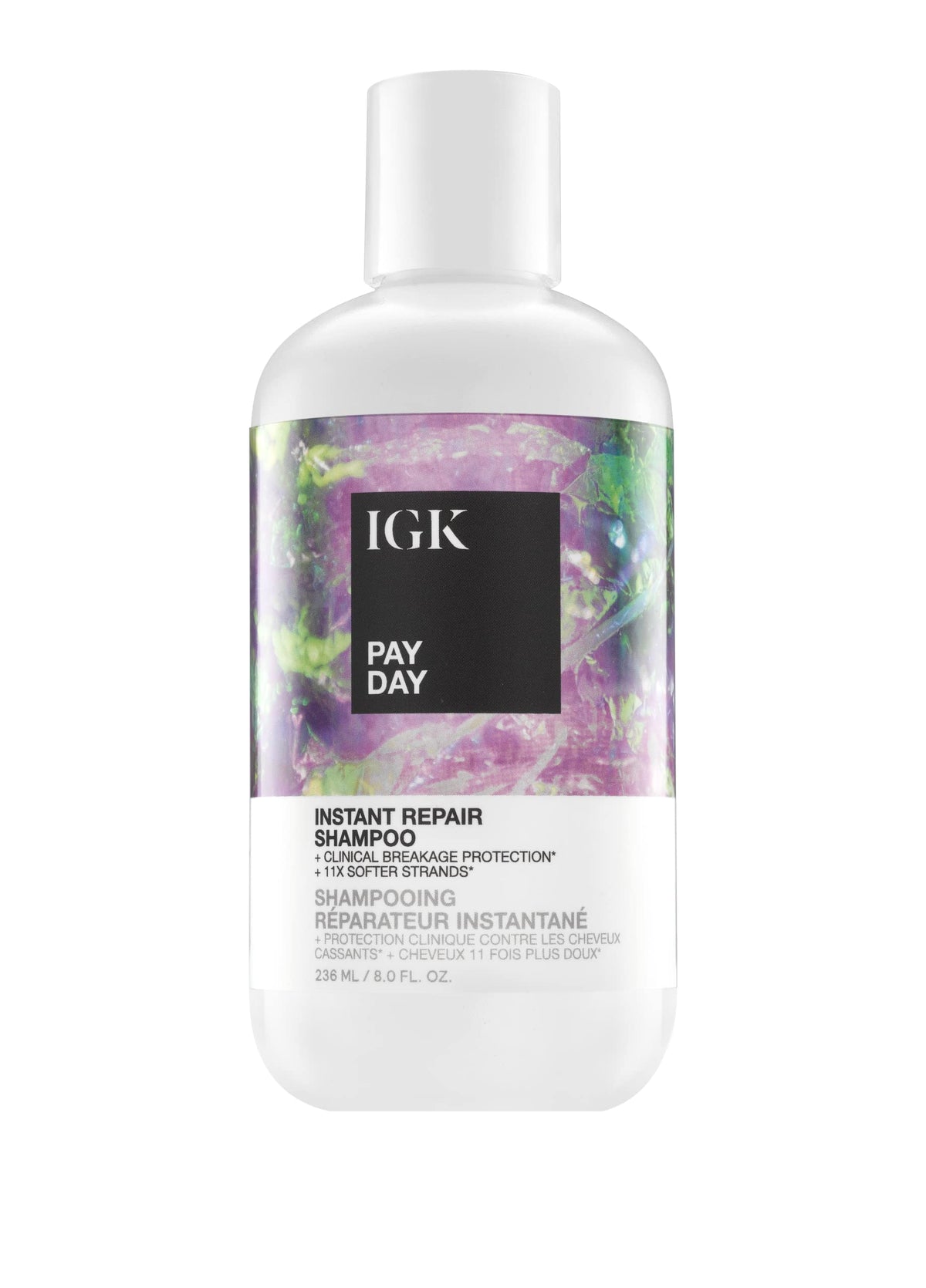 IGK PAY DAY bottle pour shows bond-building protection for smoother hair