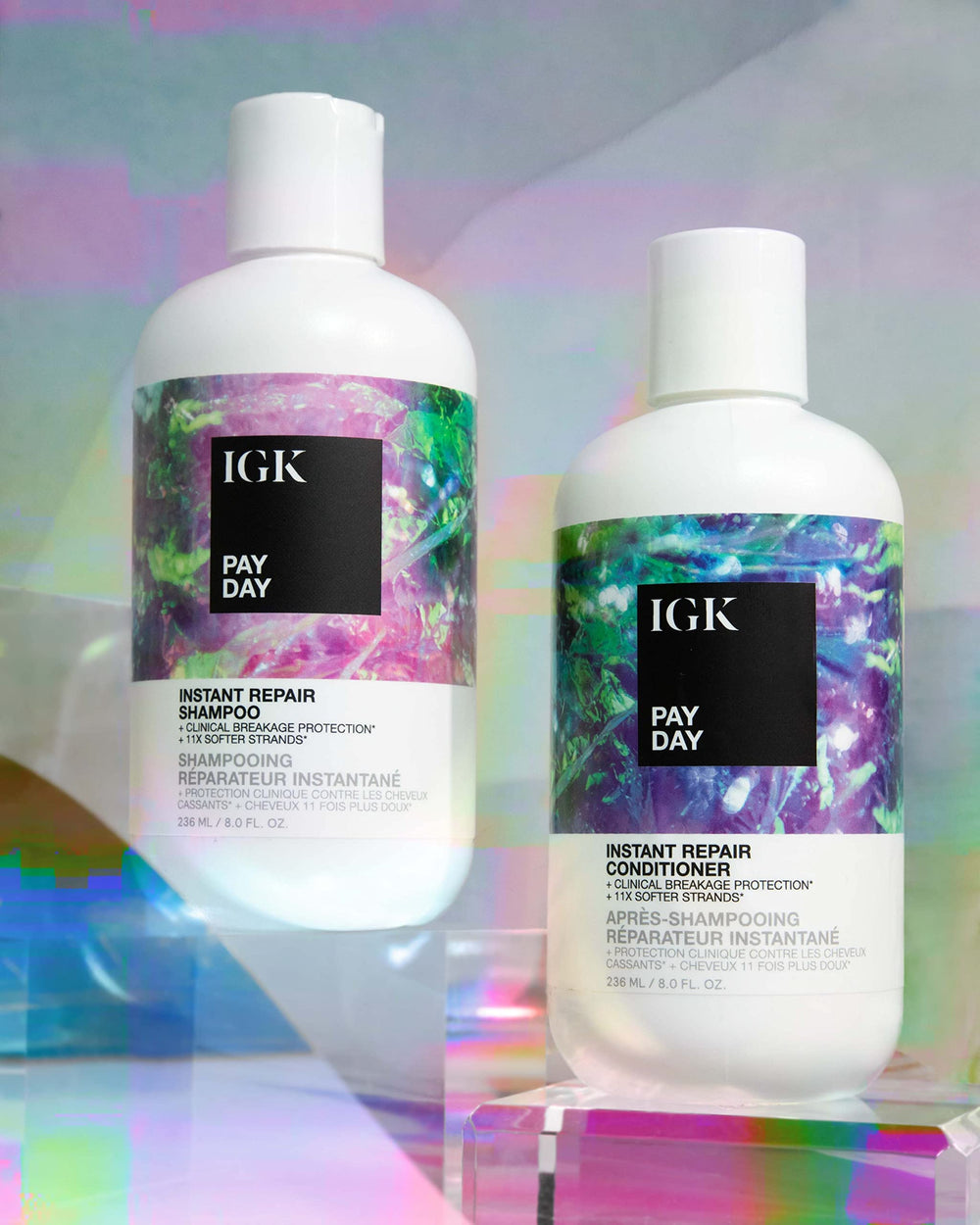 IGK PAY DAY hair shine close-up reflects healthy-looking strands