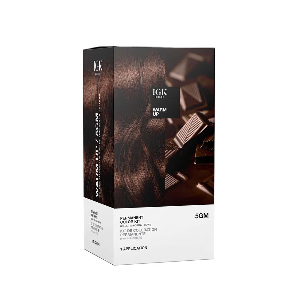 IGK permanent hair dye color kit box for at-home use offering full gray coverage