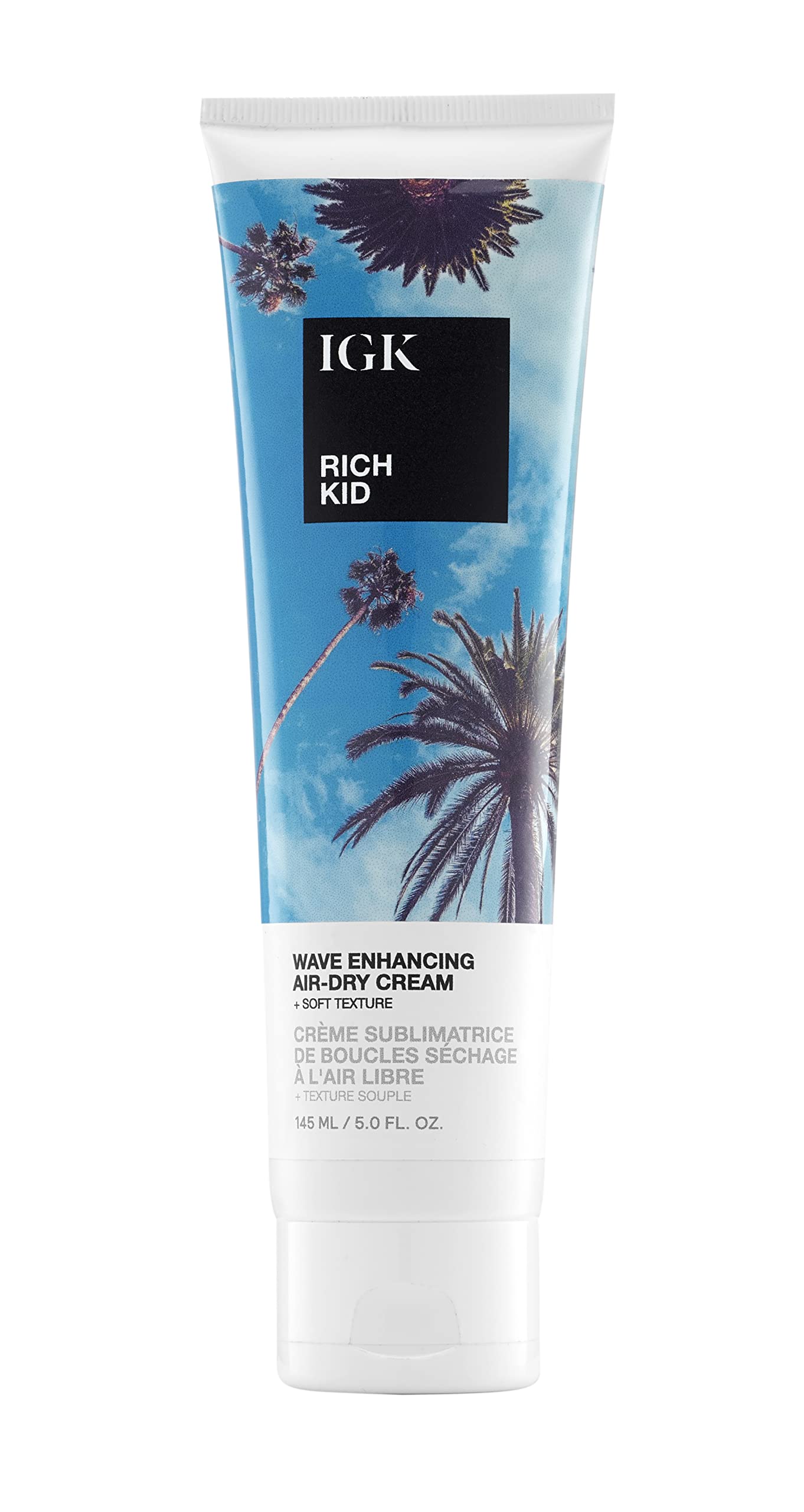 IGK Rich Kid bottle closeup showing sleek packaging for on-the-go styling.
