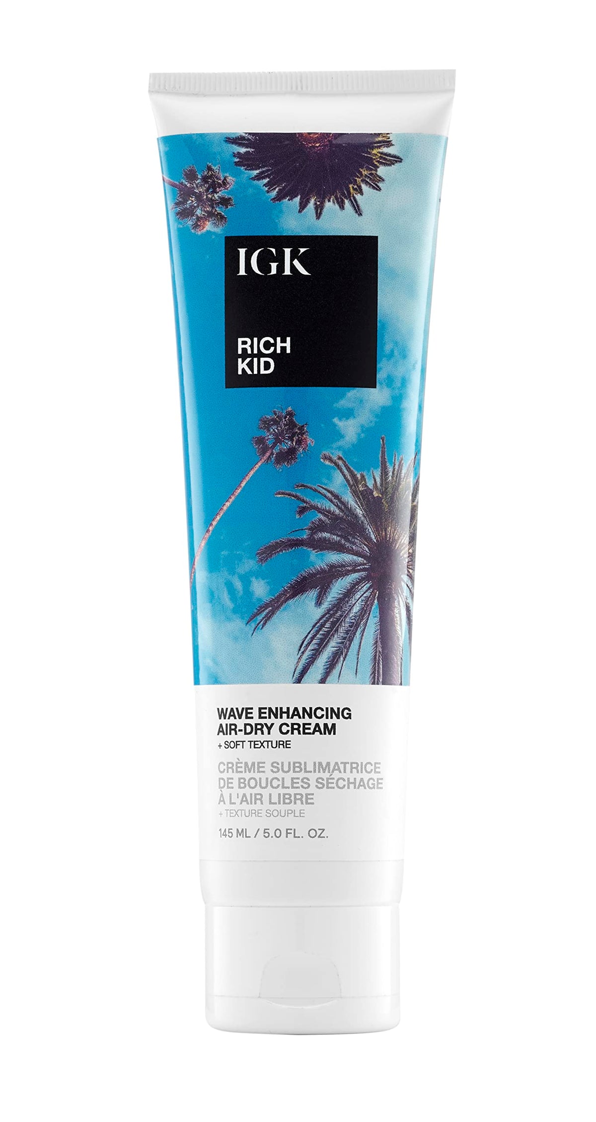 IGK Rich Kid bottle closeup showing sleek packaging for on-the-go styling.