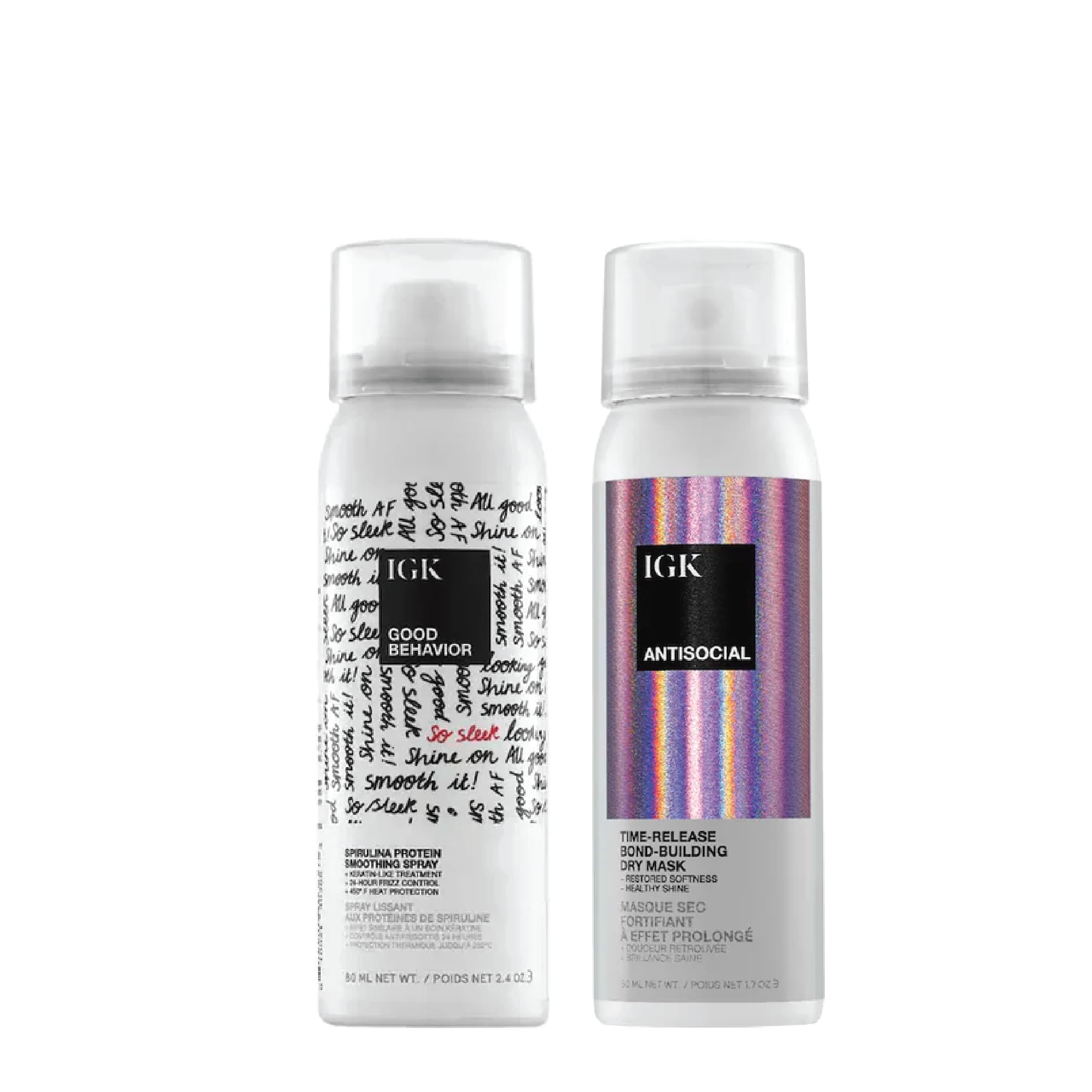 IGK travel set Antisocial bottle ready for on-the-go frizz control.