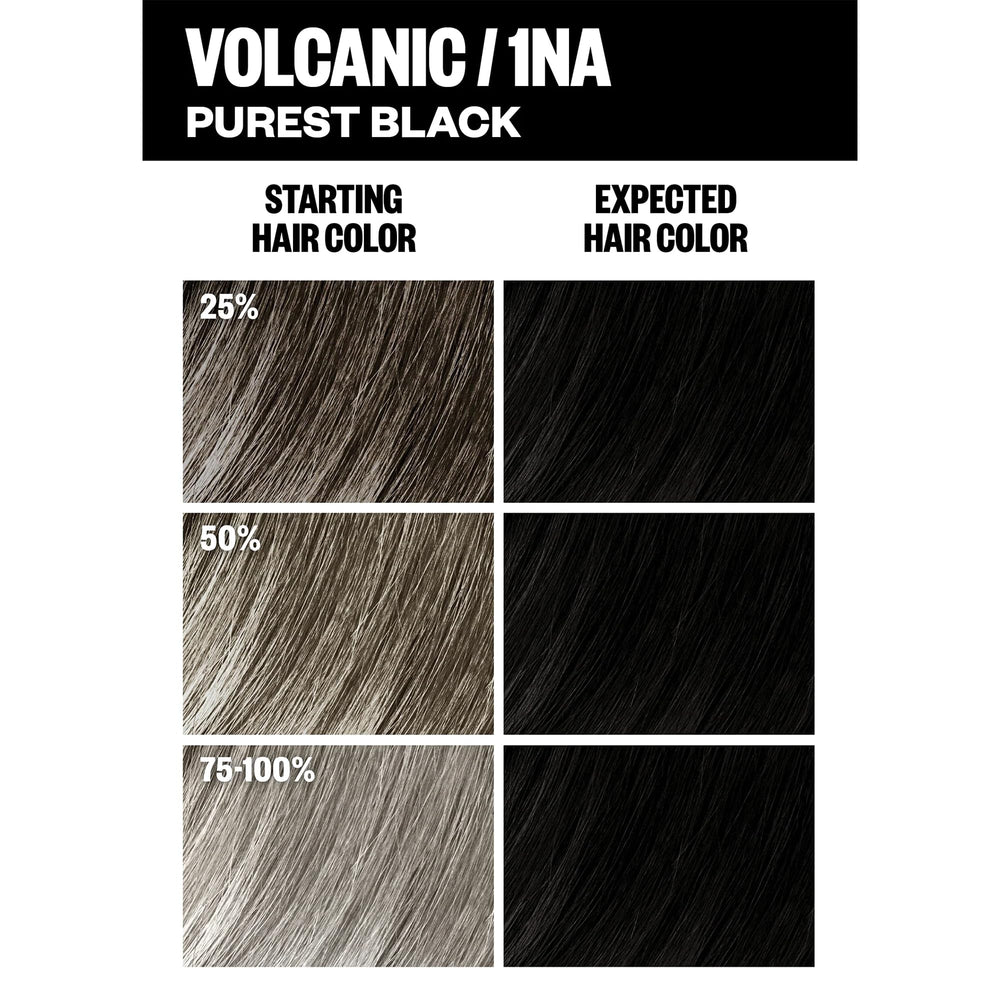 IGK Volcanic Purest Black processed hair shines with vibrant fade resistance.