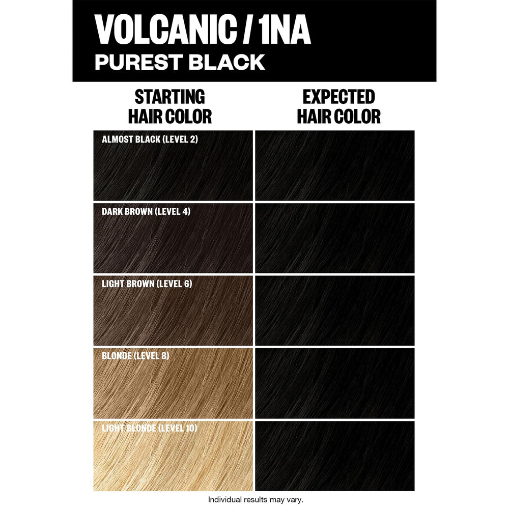 IGK Volcanic Purest Black swatches reveal rich color depth.