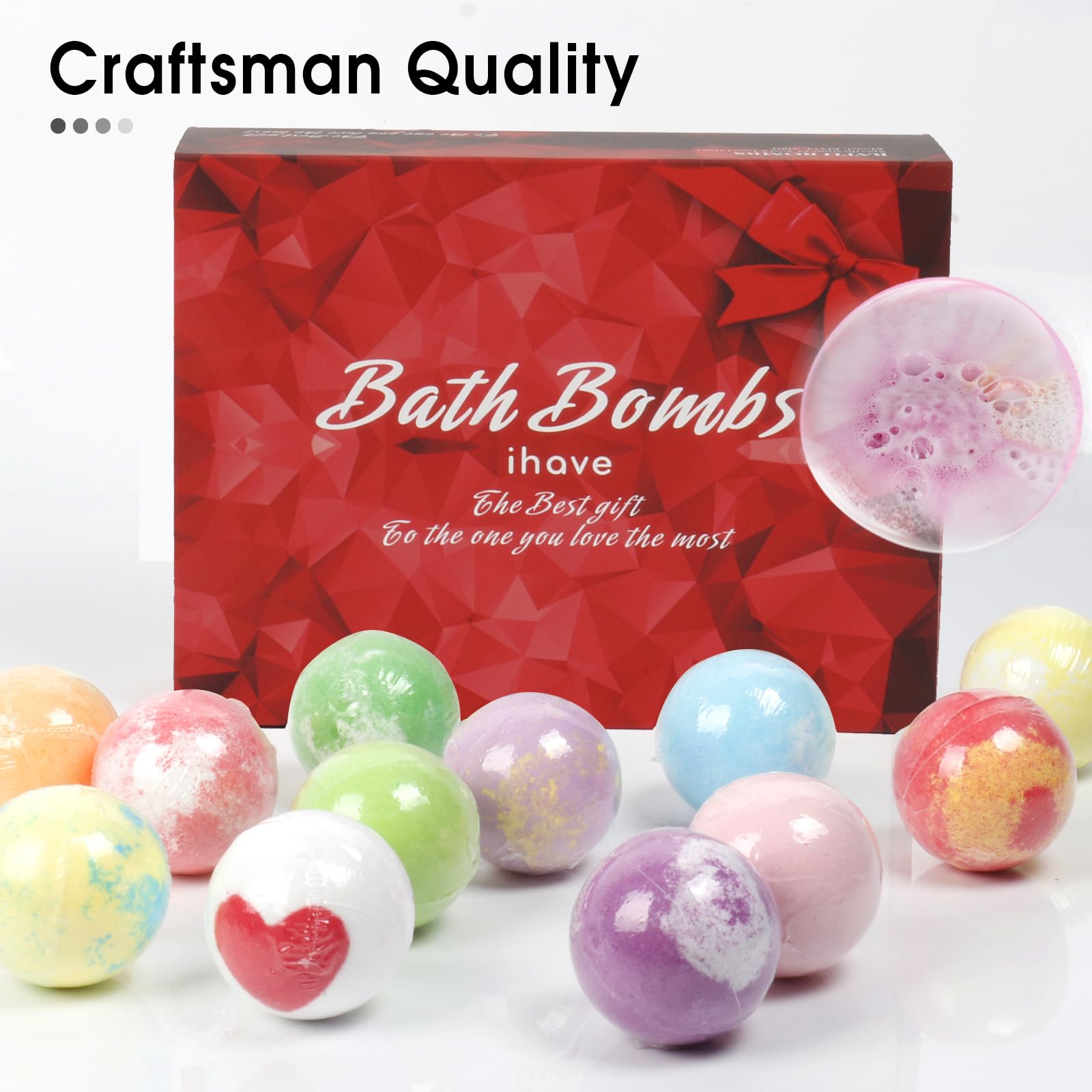 iHave bath bombs shea butter sea salt image highlights moisturizing base.