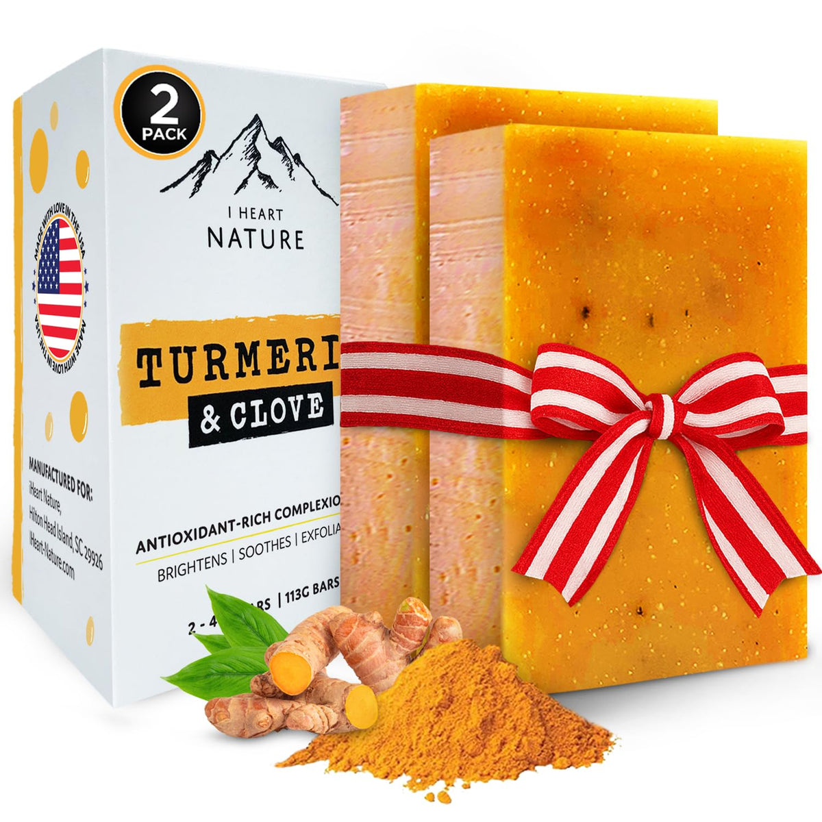 iHeart Nature turmeric soap bar packaged for radiant skin and long-lasting use