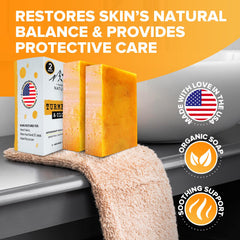 iHeart Nature turmeric soap bubbles closeup with rich lather for hydrating cleansing