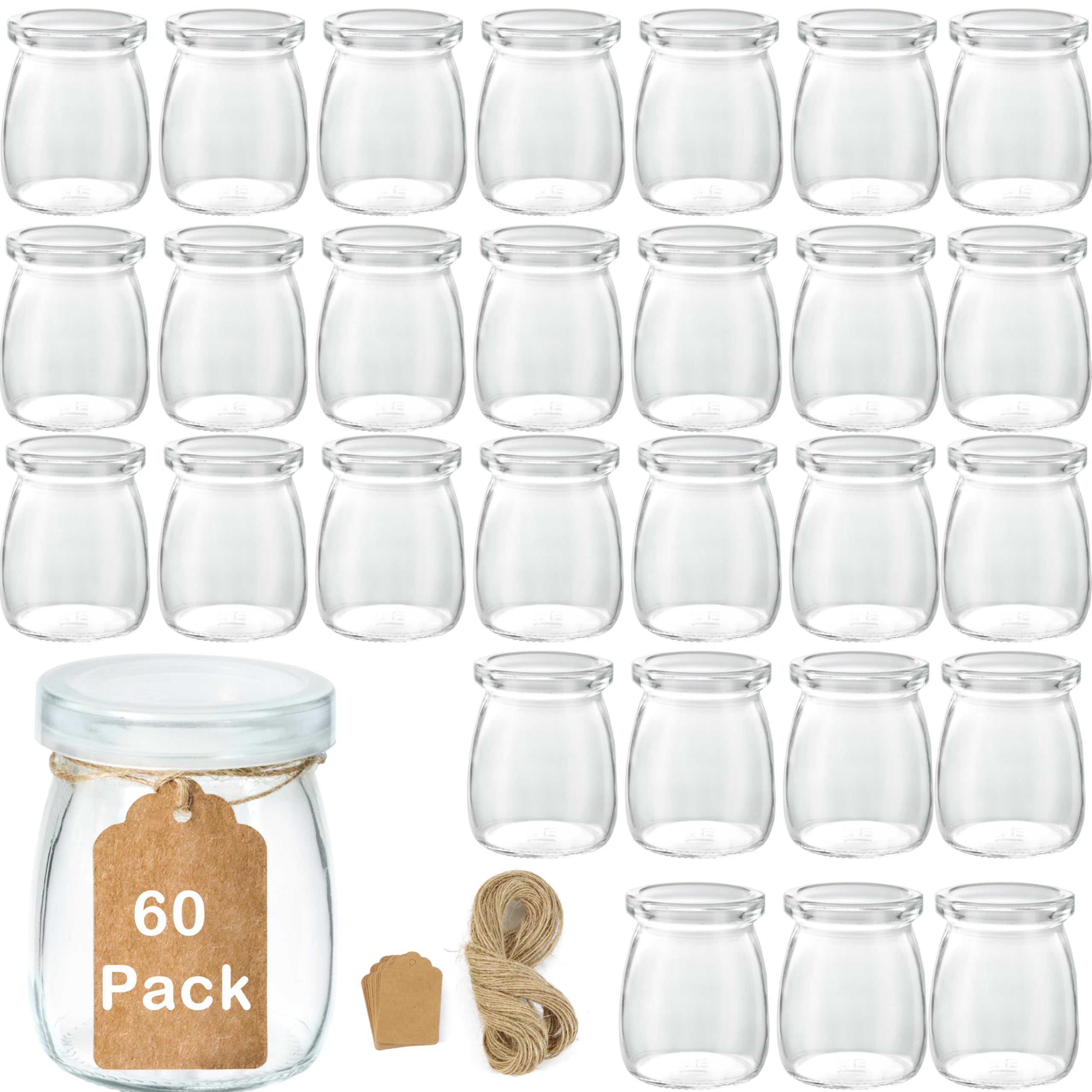 ihomecooker mini pudding jar 60pack shows clear glass and tight lids for fresh storage