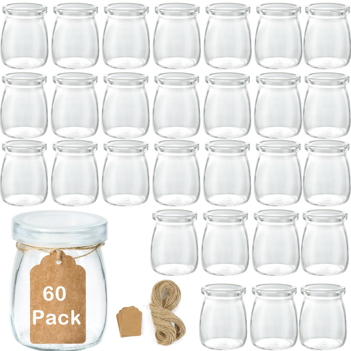 ihomecooker mini pudding jar 60pack shows clear glass and tight lids for fresh storage