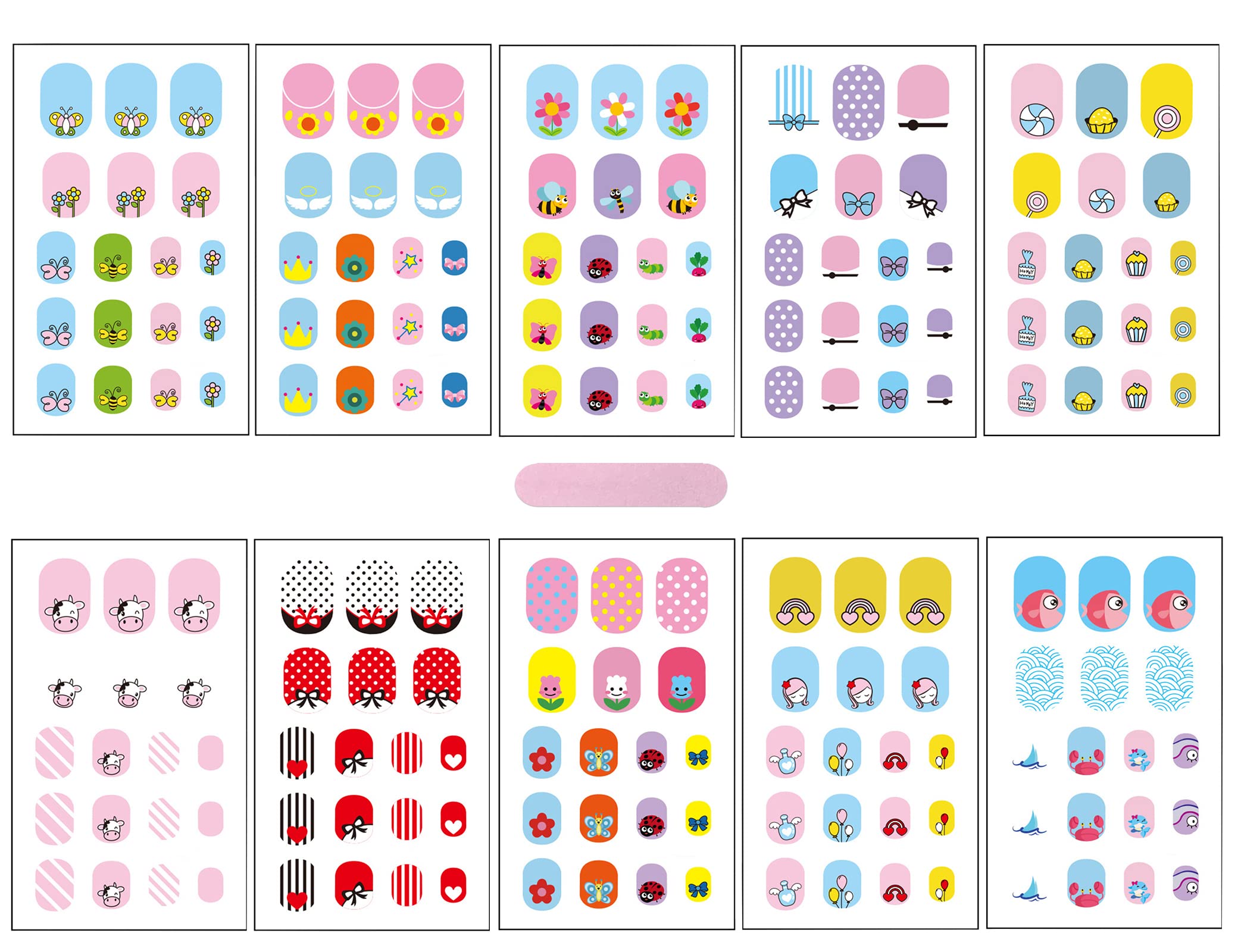 IHUKEIT kids nail stickers pack display showing 10 sheets for quick at-home manicures