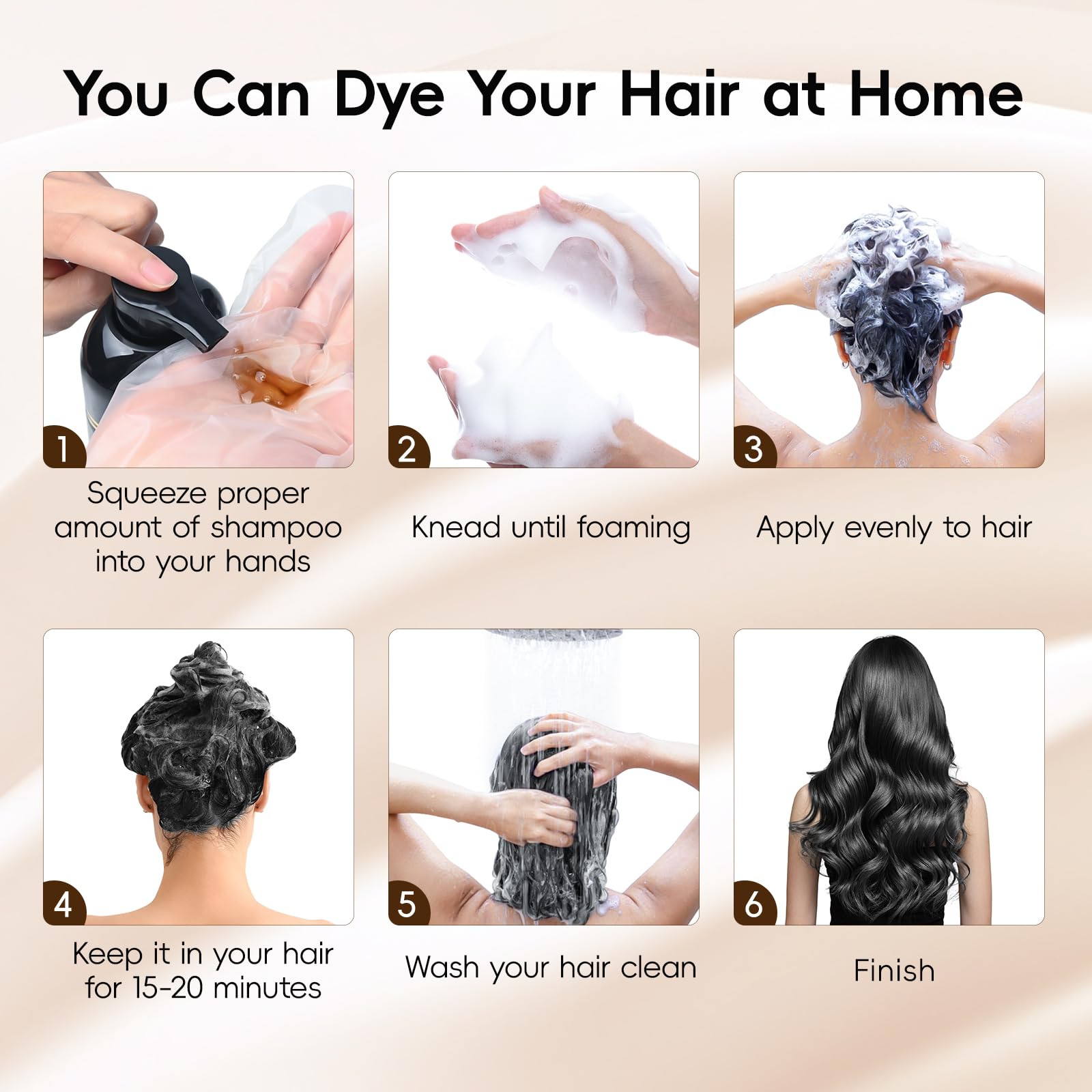 IIIMEIDU gray hair coverage demo showing even black color
