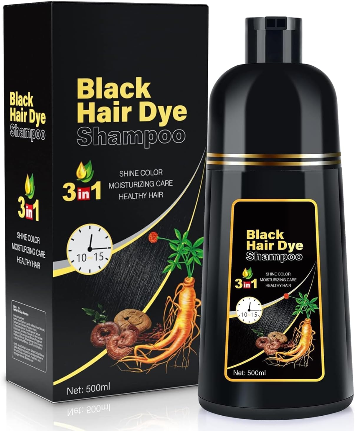 IIIMEIDU Hair Dye Shampoo bottle demonstrates at home gray coverage with 3-in-1 care