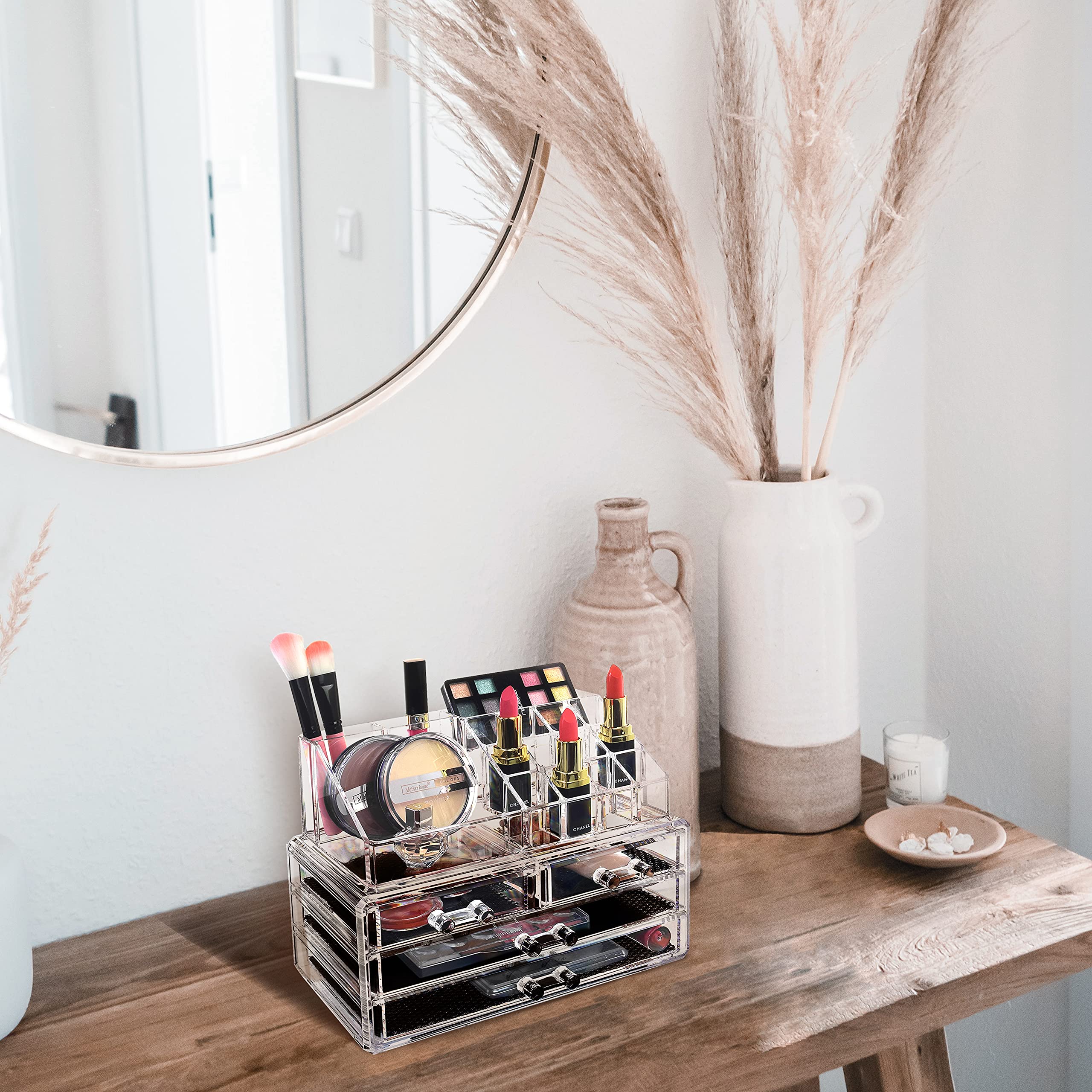 Ikee Design lower drawers with soft mesh padding protect cosmetics during storage