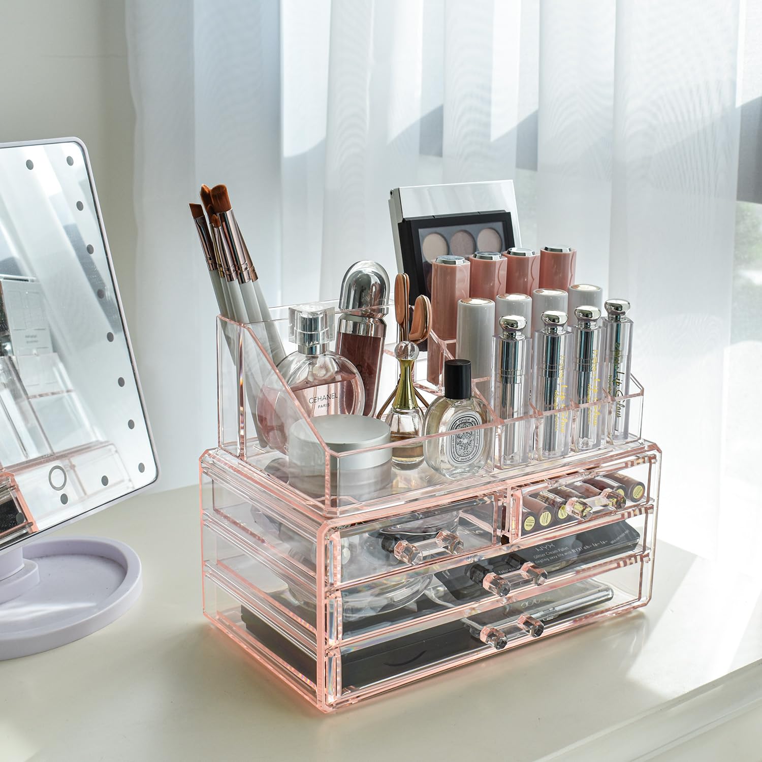 Ikee Design pink makeup organizer lipstick slots display for daily routine