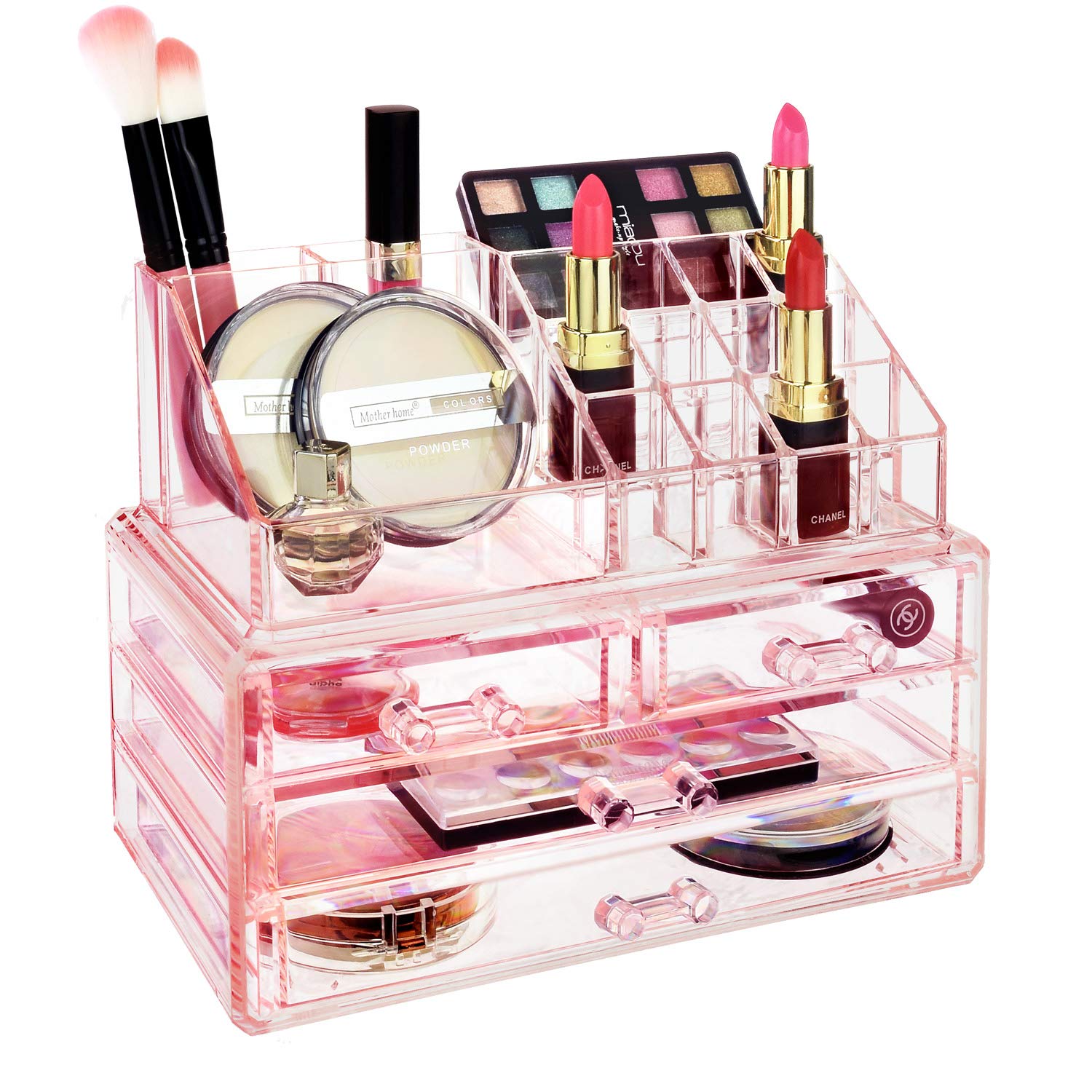 Ikee Design pink cosmetic storage box set top compartments for jewelry and lipsticks