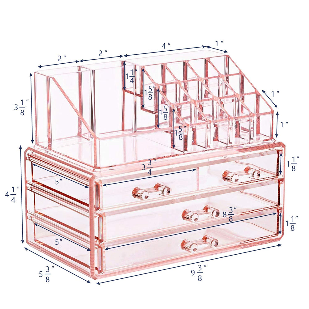 Ikee Design two-piece vanity organizer open drawers for tidy cosmetics