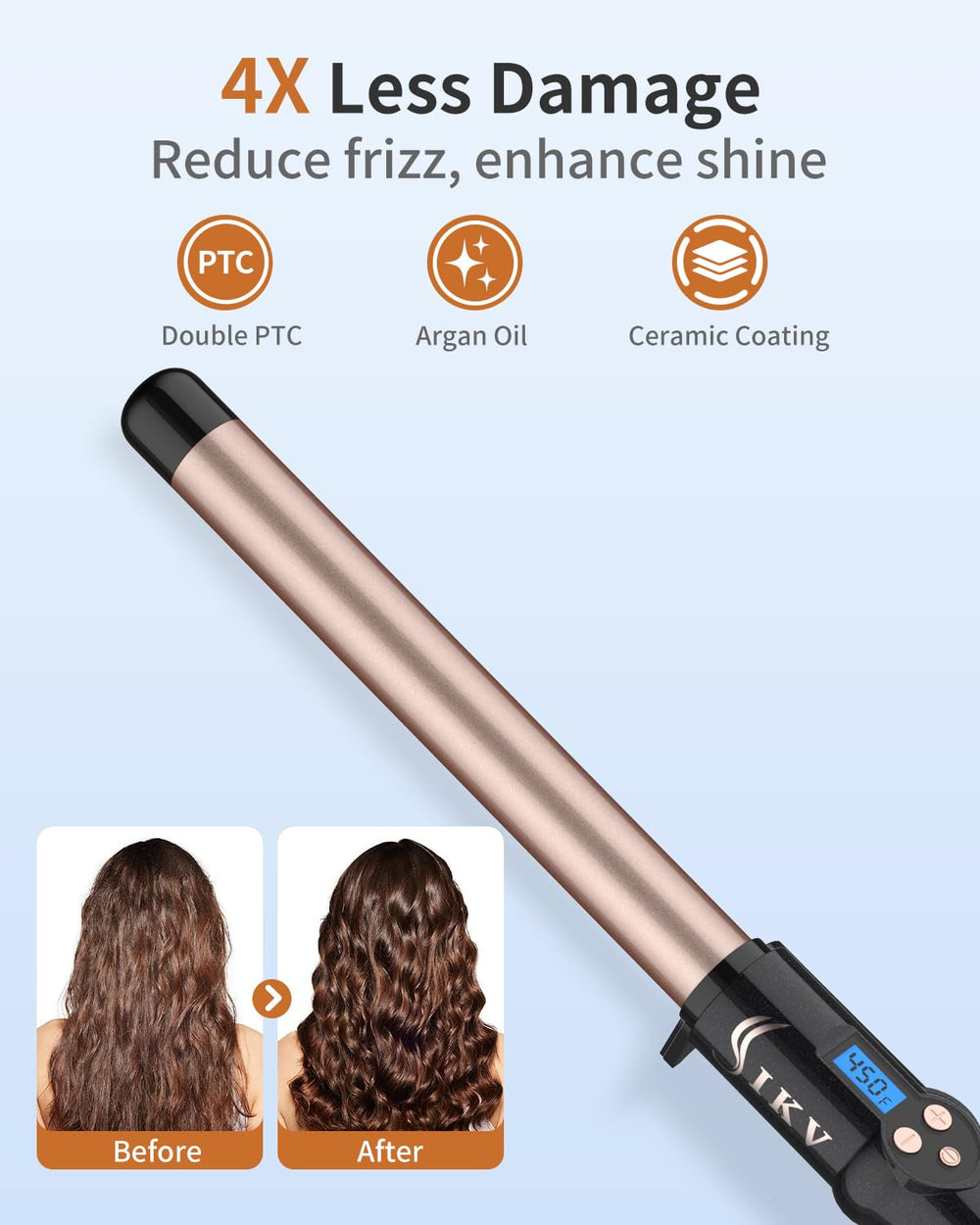 IKV curling wand with ceramic-tourmaline barrel demonstrates even heat and reduced frizz potential.