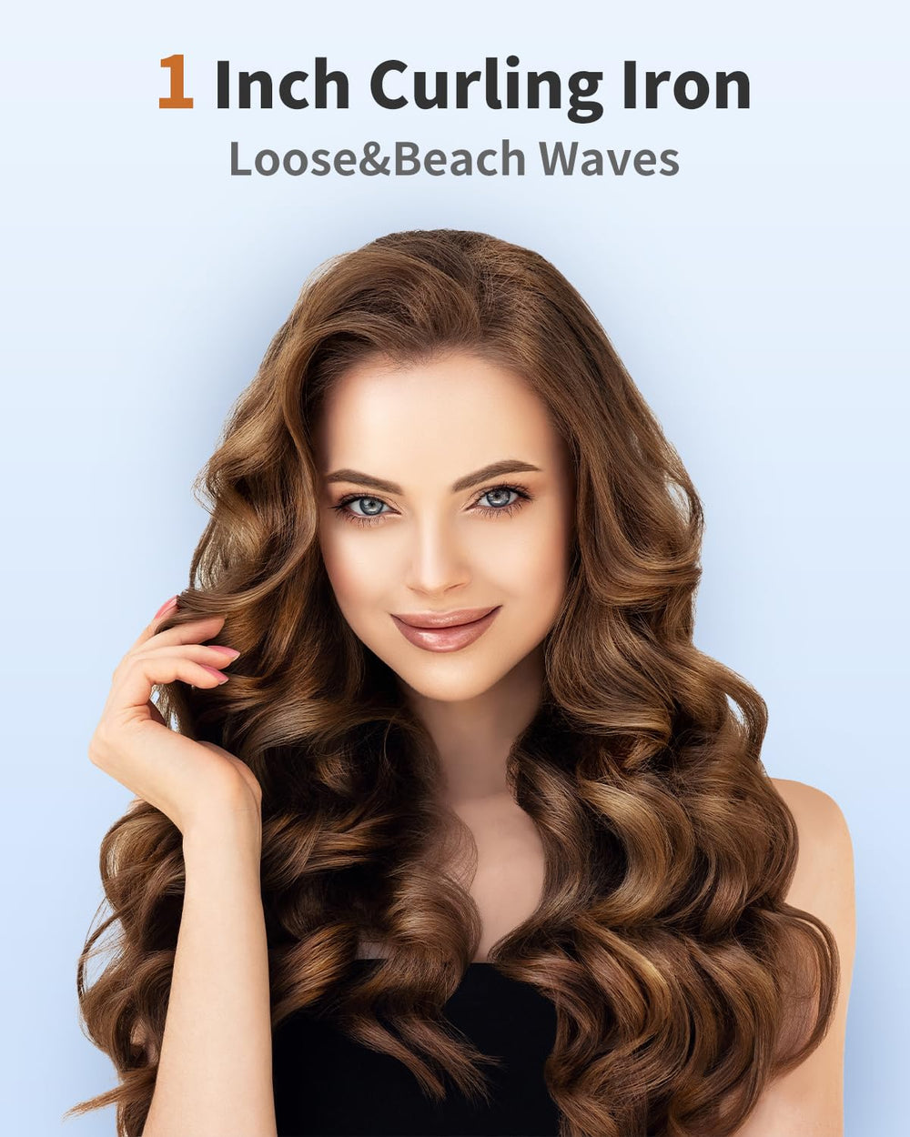 IKV 1-inch curling wand long barrel side view showcasing sleek design for quick styling.