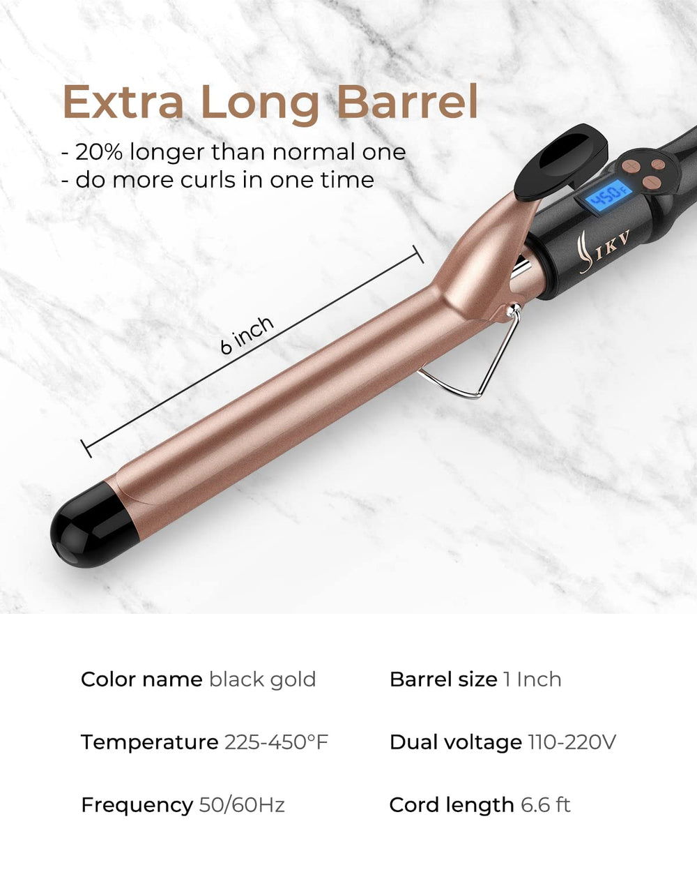IKV 360 degree swivel cord prevents tangles while curling from any angle.