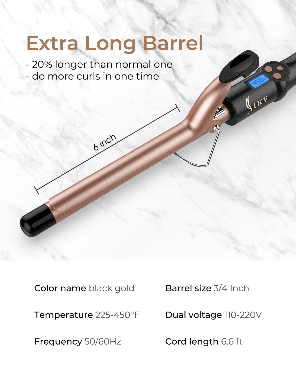 IKV curling iron auto-off at 60 minutes for safer styling.