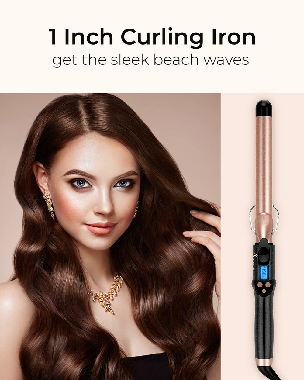 IKV ceramic tourmaline coated barrel for glossy, frizz-free curls.