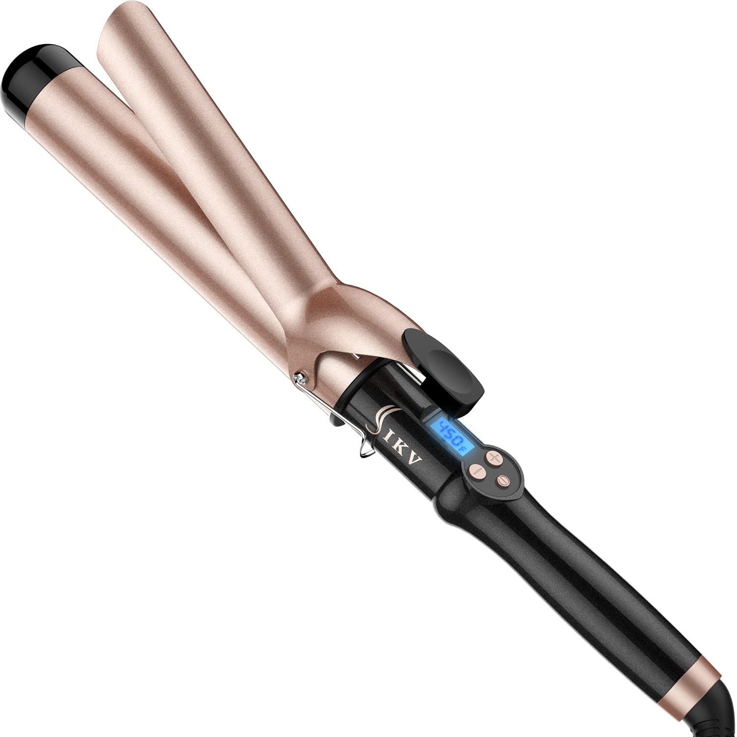 IKV curling iron with a 1 1/2 inch long barrel for quick, long-lasting curls.