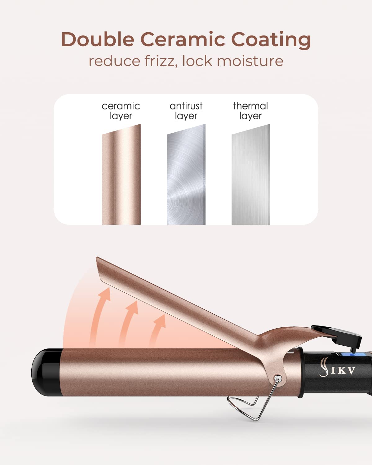 IKV curling iron with 11 heat levels for versatile hair types.