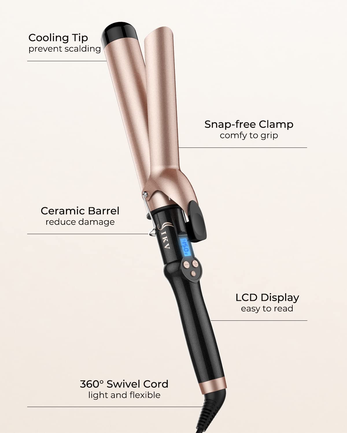 IKV curling iron dual voltage ideal for worldwide travel styling.