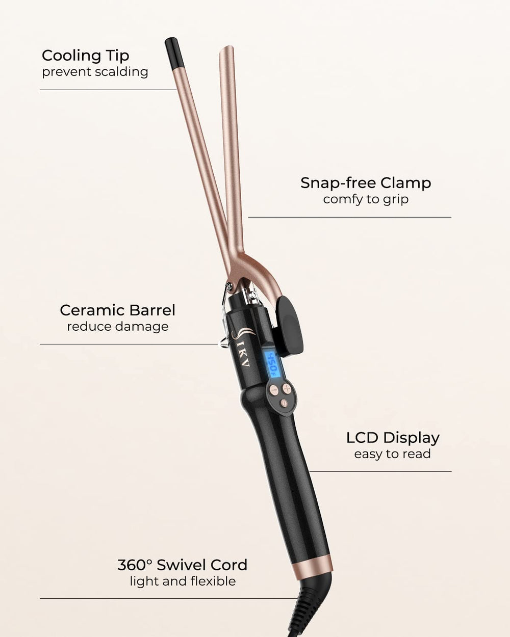 IKV small curling iron dual voltage for global travel and convenience.