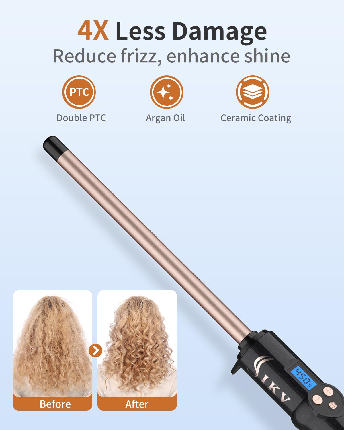 IKV tourmaline ceramic barrel close-up for smooth, frizz-free results.