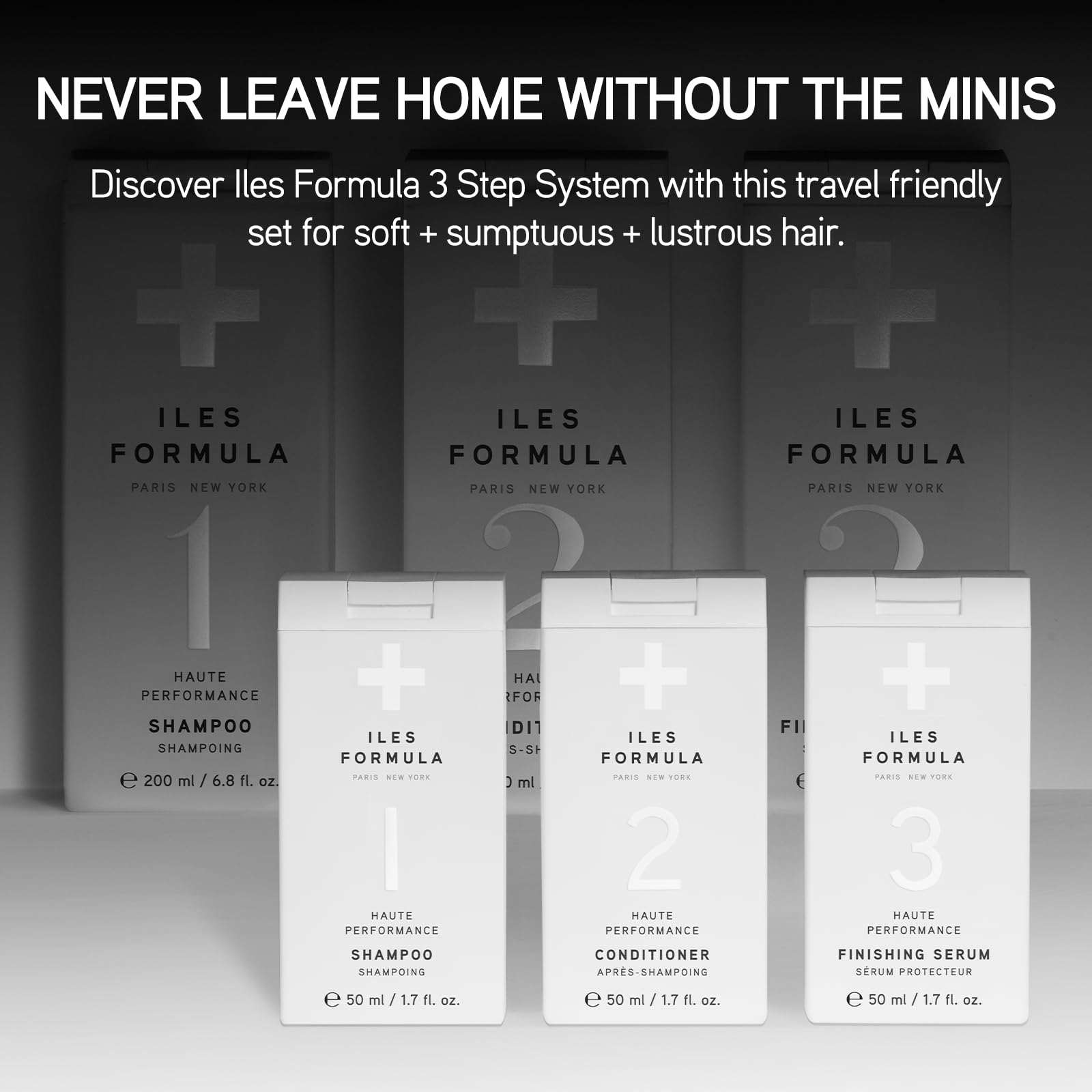 ILES FORMULA mini conditioner bottle supports detangling and softness during weekend getaways.