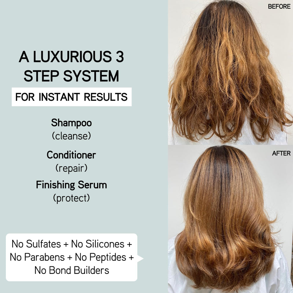 ILES FORMULA mini finishing serum bottle highlights heat protection and shine for salon-like results.