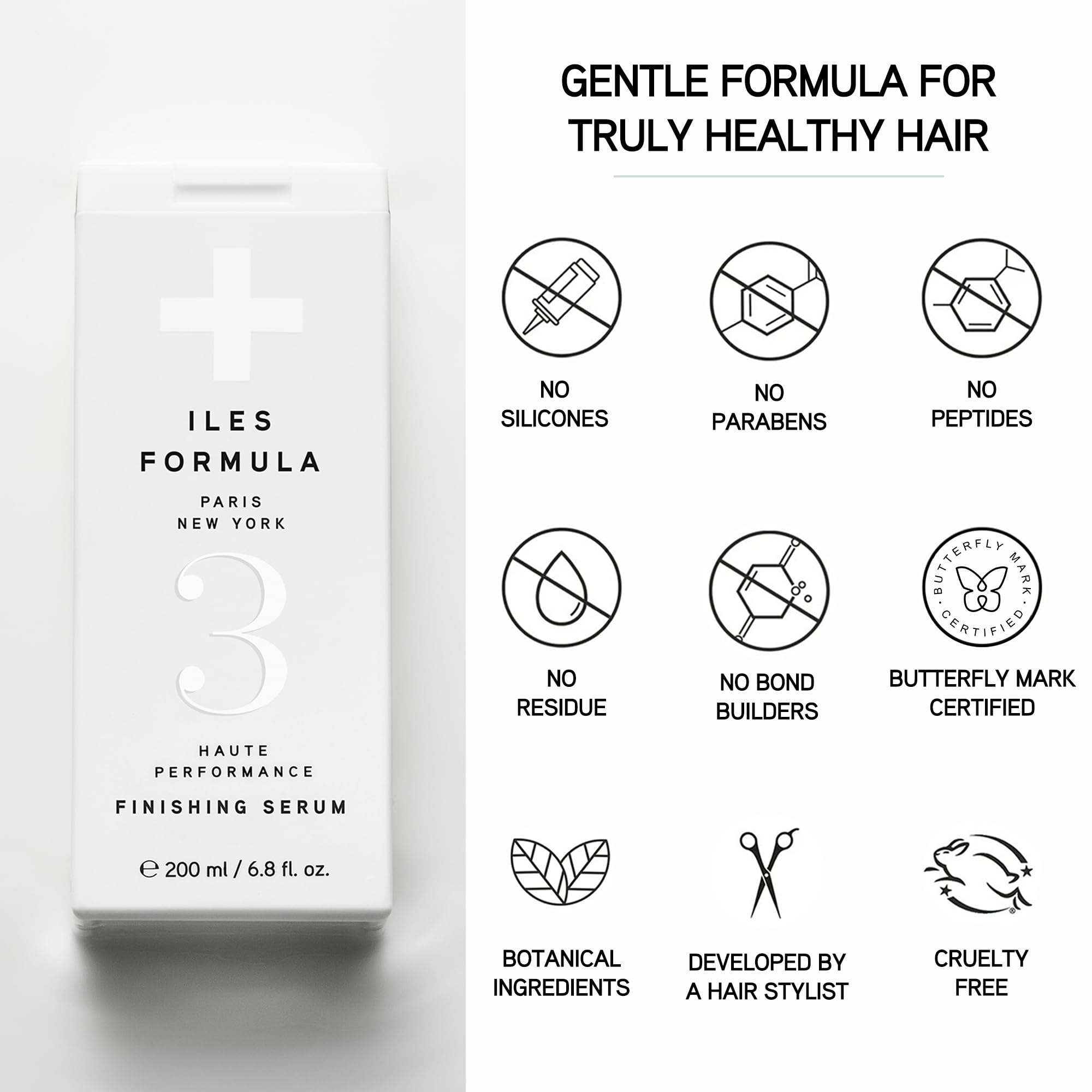 ILES FORMULA Weightless Styling Cream blow-dry shot showing smooth, glossy finish.