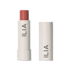 ILIA Balmy Tint Hold Me swatch shows warm peachy nude color for everyday hydration.