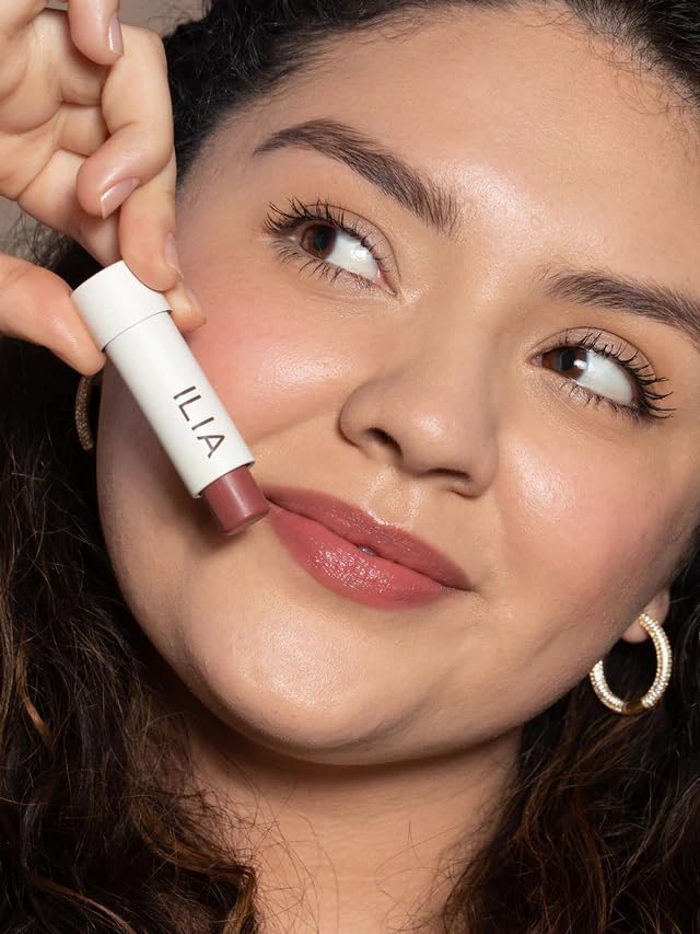 ILIA Balmy Tint on lips shows soft shine and subtle color.