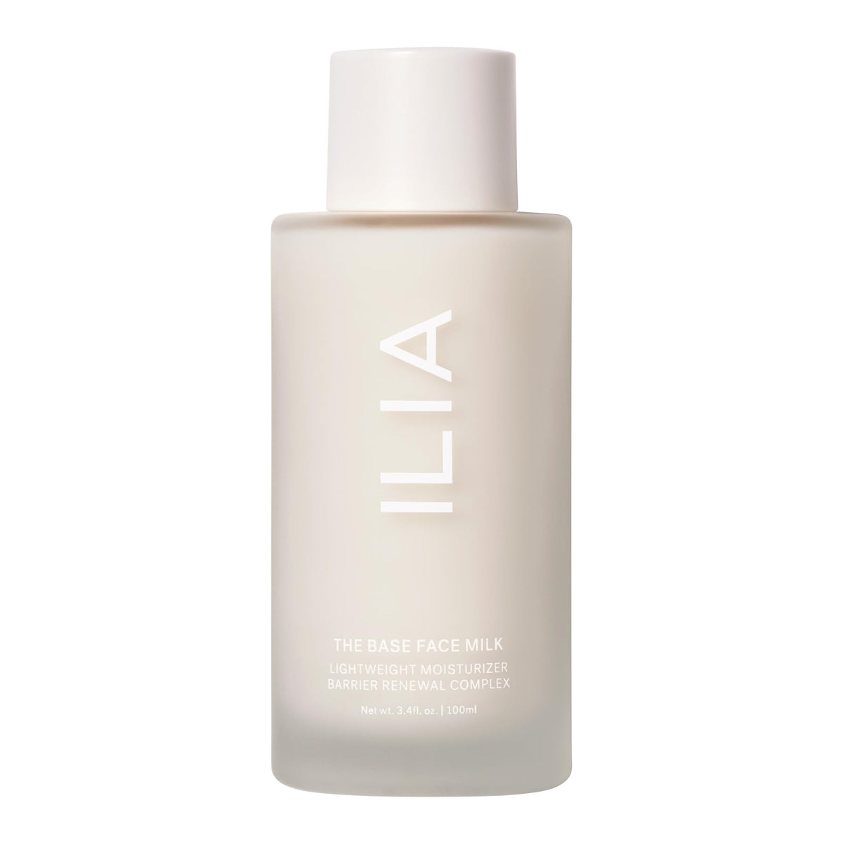 ILIA The Base Face Milk jar close-up shows creamy hydration for daily use