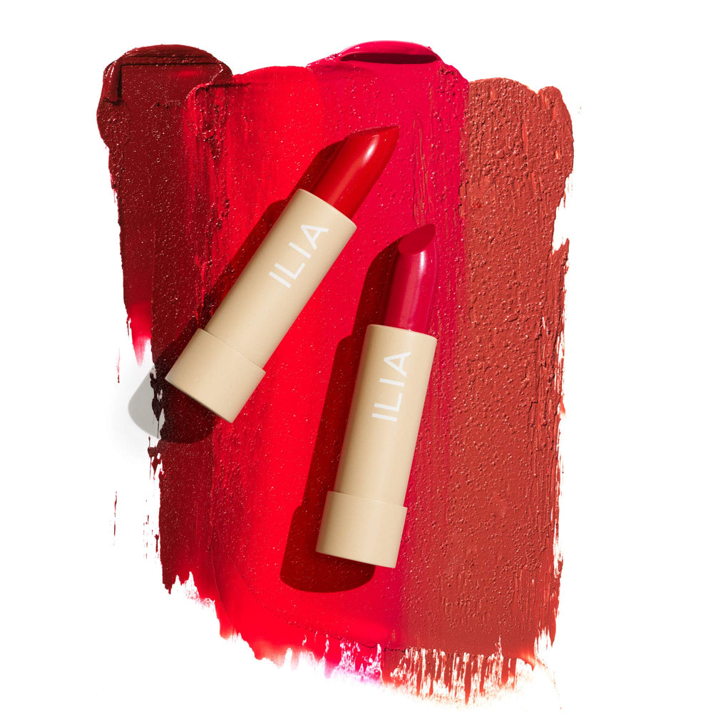 ILIA Rosette lipstick application demonstrates creamy, even coverage