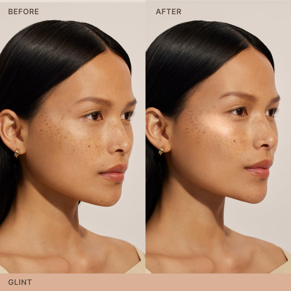ILIA Lightshift Cream Highlighter on nose tip for subtle contour glow.
