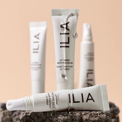 ILIA Lip Wrap Reviving Balm on lips before and after softening