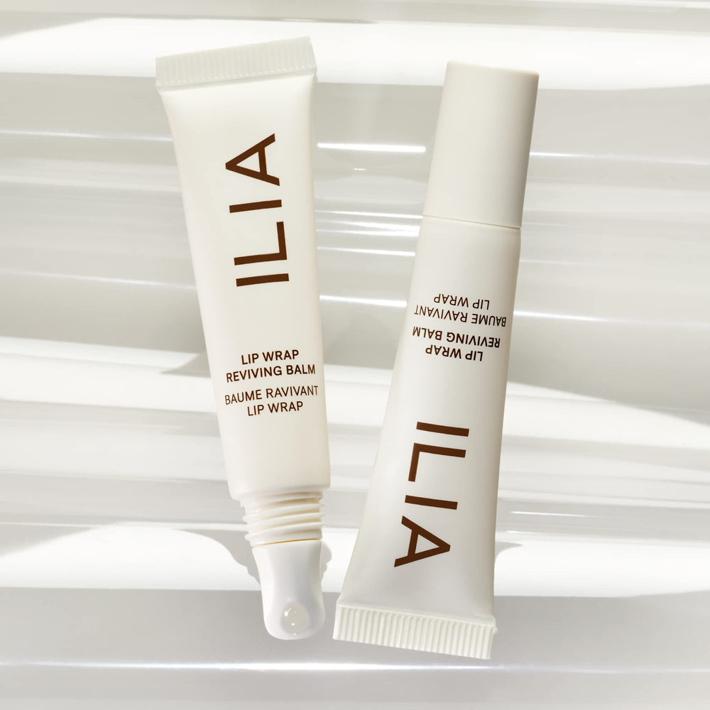 ILIA Lip Wrap Reviving Balm swatch showing satin sheen and hydration