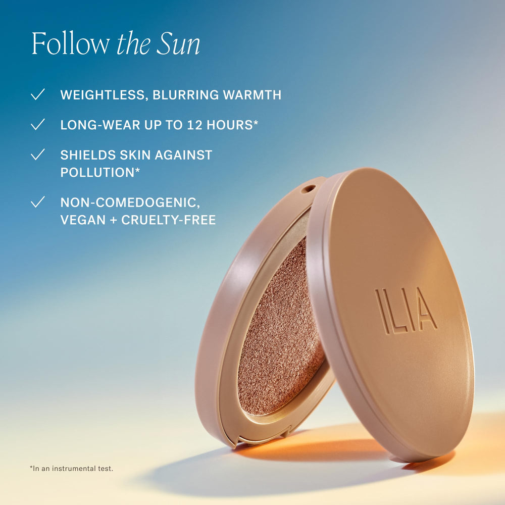 ILIA Sunshift Bronzer Ray weightless finish with long-lasting glow.