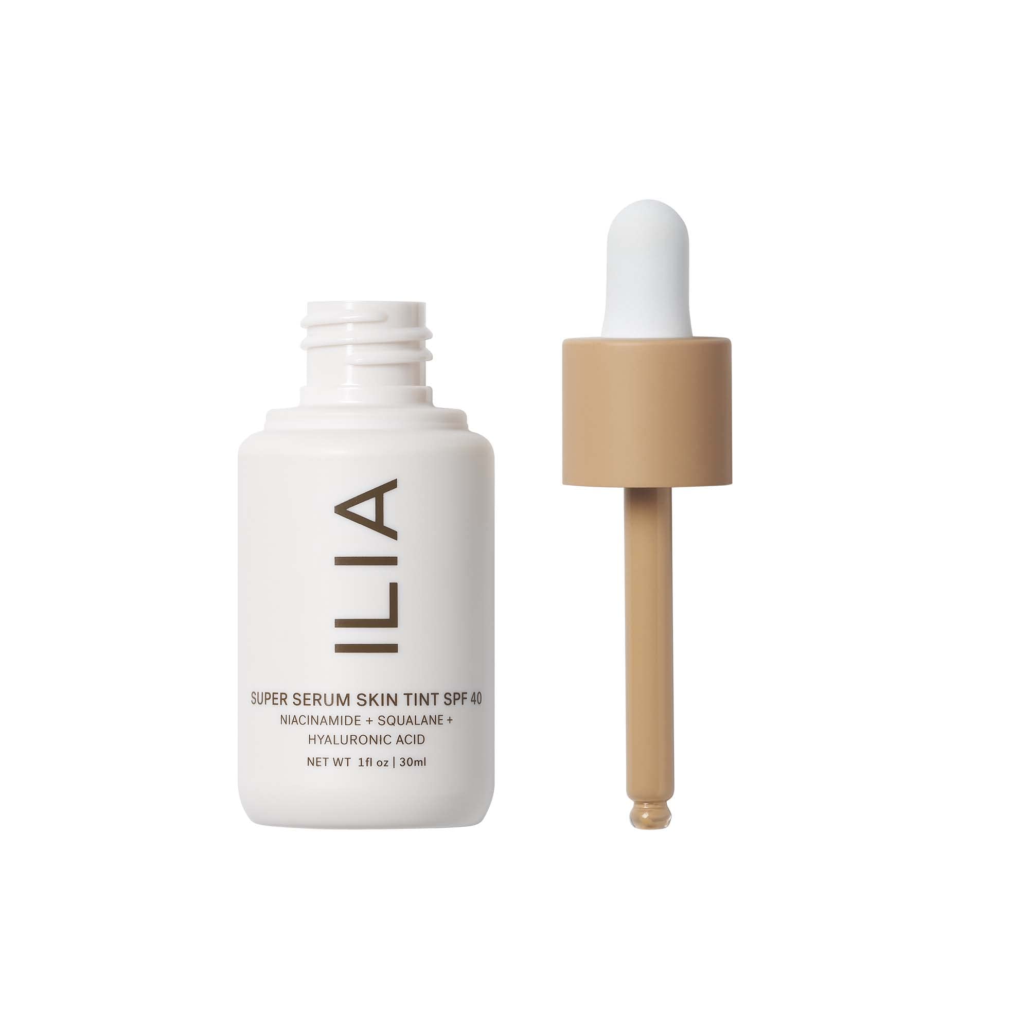 ILIA Super Serum Skin Tint before-after reveals natural coverage progression.