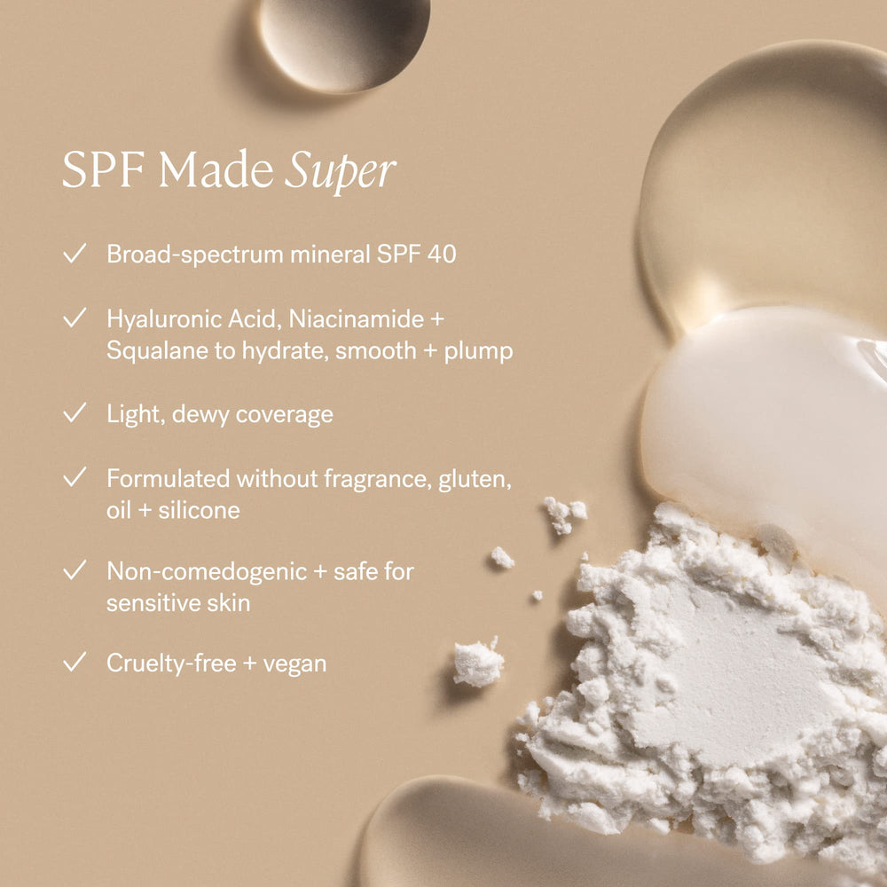 ILIA Super Serum Skin Tint SPF 40, aplicación suave con la mano.