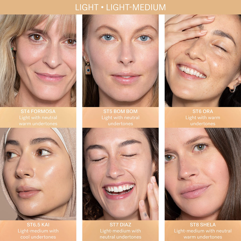 ILIA Super Serum Skin Tint SPF 40 swatch demonstrates buildable coverage with skincare benefits.